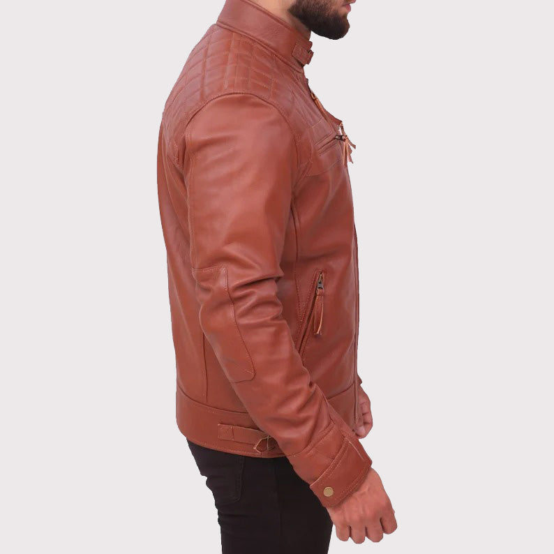 Veste matelassée en cuir marron vieilli vintage pour homme - Style Café Racer