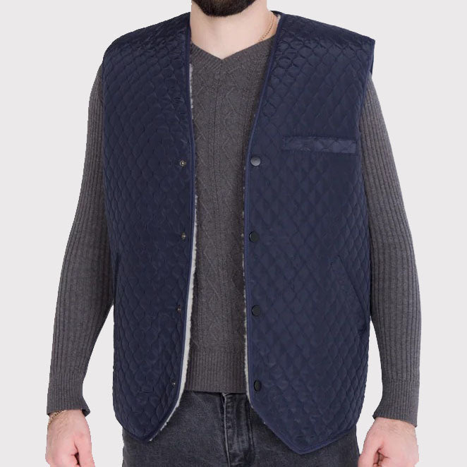 Gilet en peau de mouton de style rancher western pour homme avec motif matelassé et poches