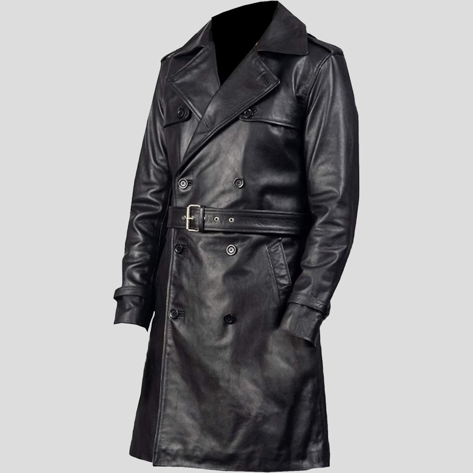 Trench-coat en cuir de vache véritable de qualité supérieure pour homme