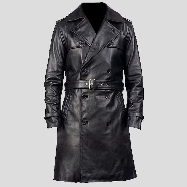 Trench-coat en cuir de vache véritable de qualité supérieure pour homme