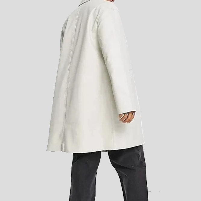 Trench-coat sophistiqué en cuir de vache blanc pour homme