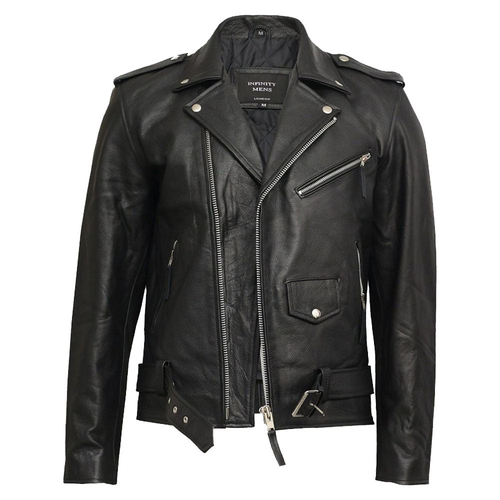 Veste de motard décontractée en cuir véritable pour homme Brando Fringe noire