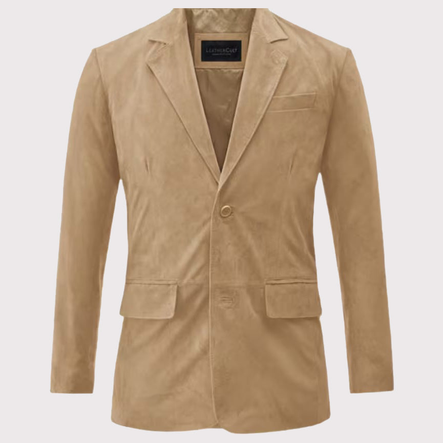 Manteau blazer en cuir suédé véritable pour homme