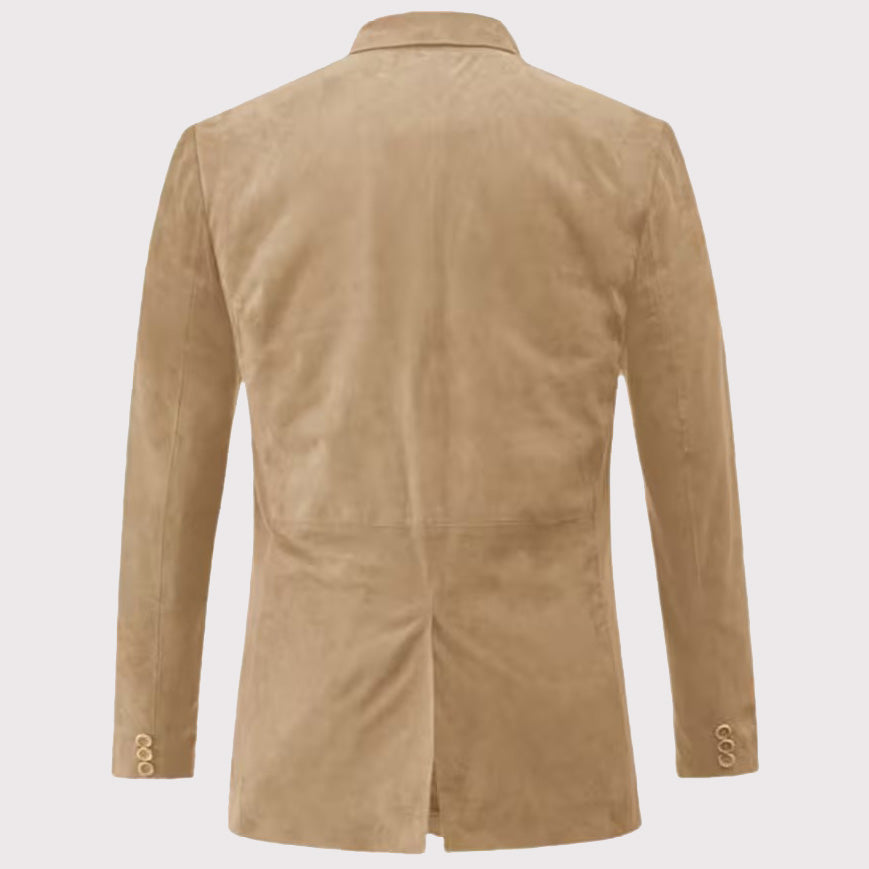 Manteau blazer en cuir suédé véritable pour homme