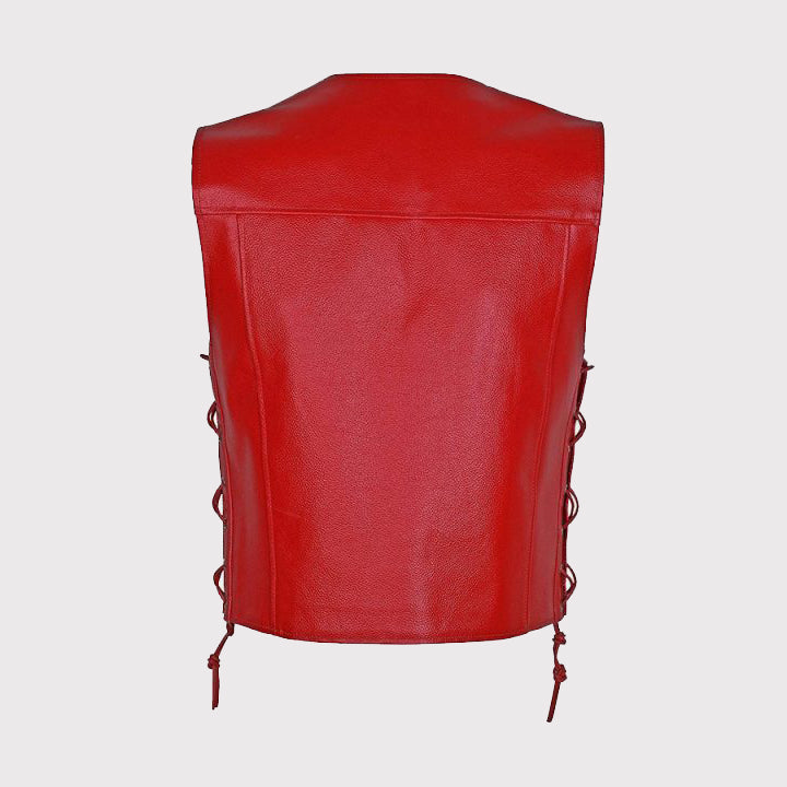 Gilet de motard rouge pour homme - Cuir de vachette véritable