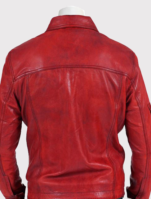 Veste en cuir rouge parfaite pour l'hiver pour hommes