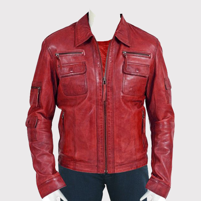 Veste en cuir rouge parfaite pour l'hiver pour hommes