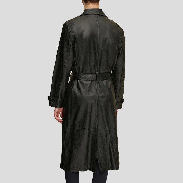 Men's Retro Leather Vintage Long Trench Coat