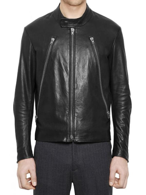 Veste de moto en cuir noir de style rétro pour homme