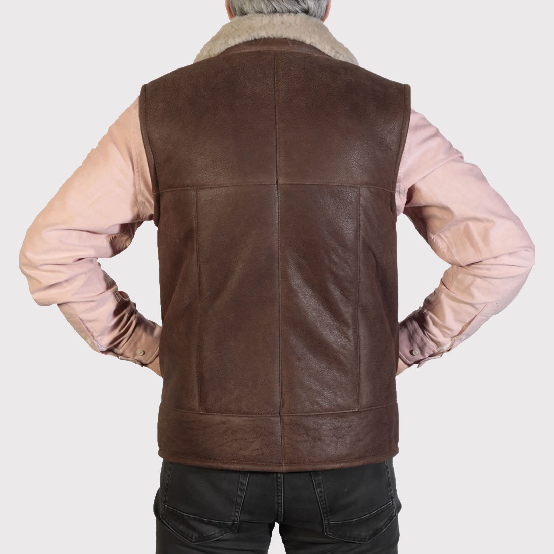 Gilet en peau de mouton nappa marron foncé pour homme