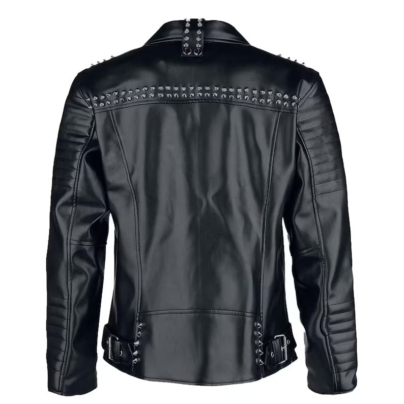 Veste en cuir à clous noirs style punk rock pour homme