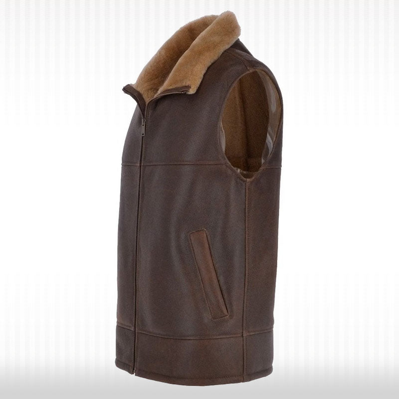 Gilet de pilote de vol en fourrure de mouton pour homme - Gilet en cuir de mouton de la Seconde Guerre mondiale