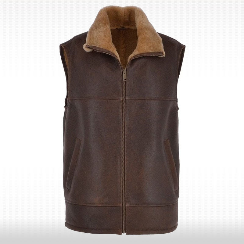 Gilet de pilote de vol en fourrure de mouton pour homme - Gilet en cuir de mouton de la Seconde Guerre mondiale