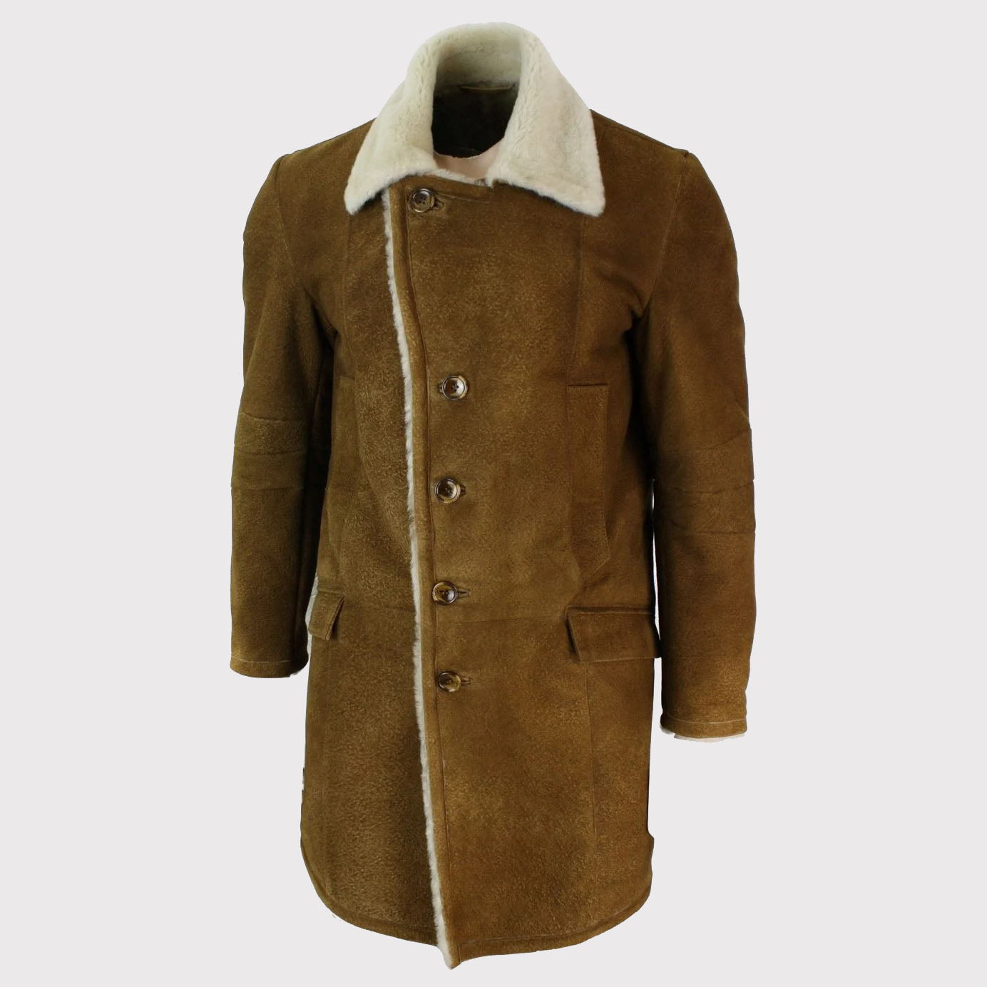 Manteau en peau de mouton retournée marron clair rétro vintage pour homme