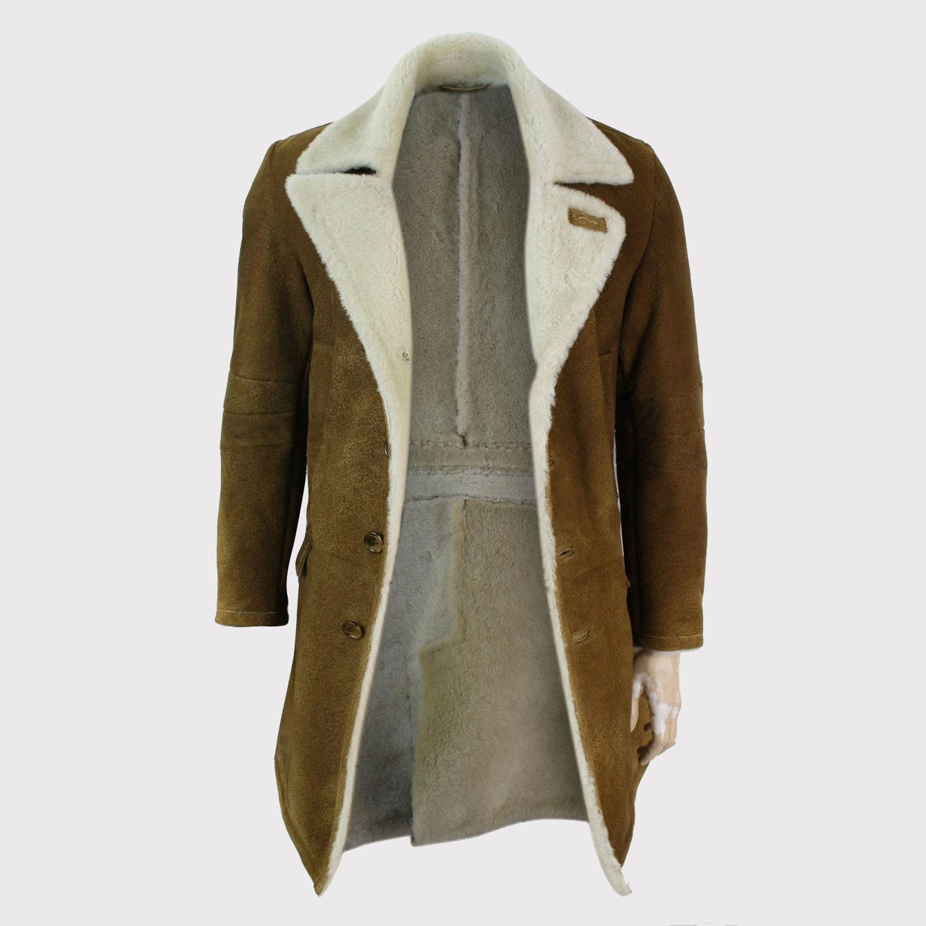 Manteau en peau de mouton retournée marron clair rétro vintage pour homme