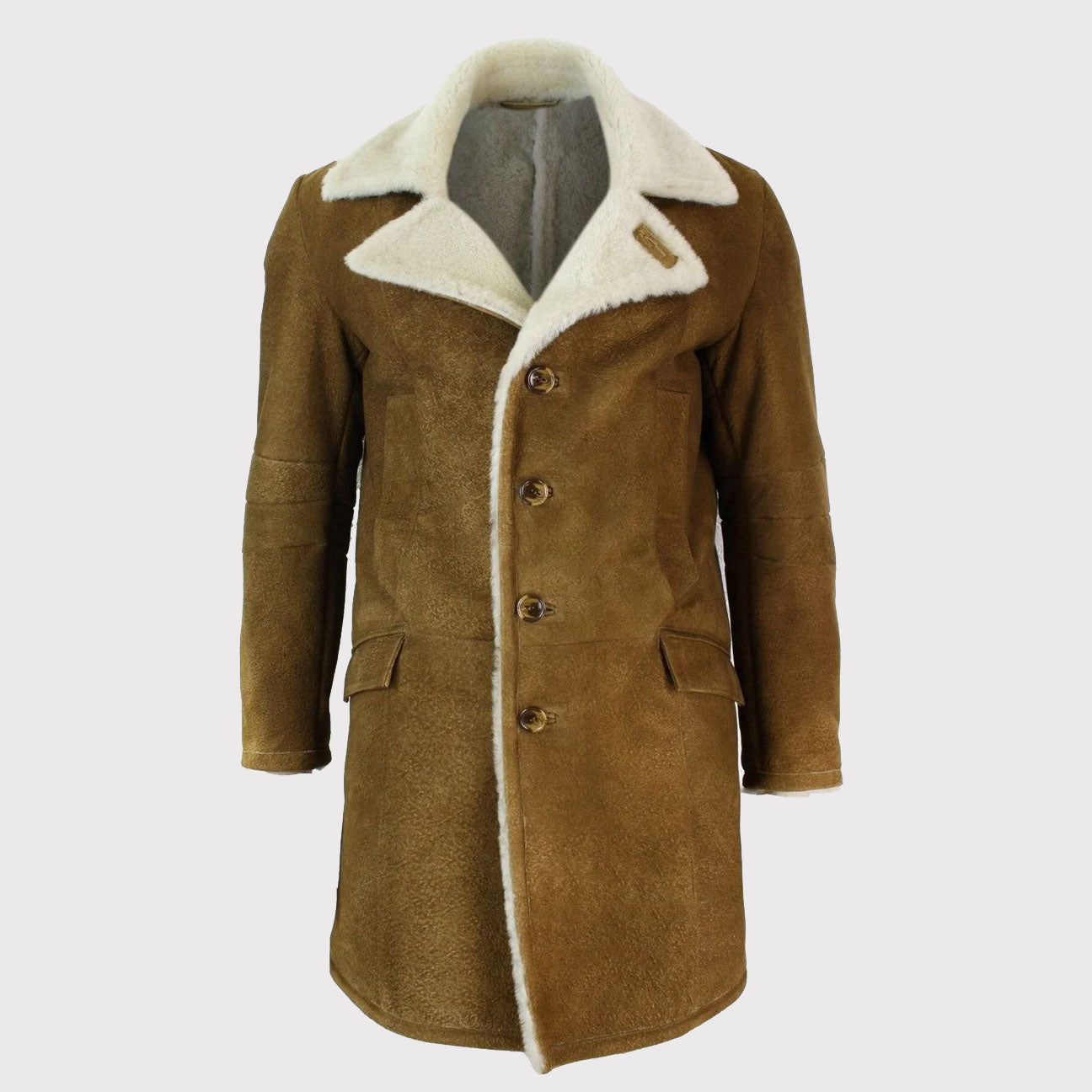 Manteau en peau de mouton retournée marron clair rétro vintage pour homme