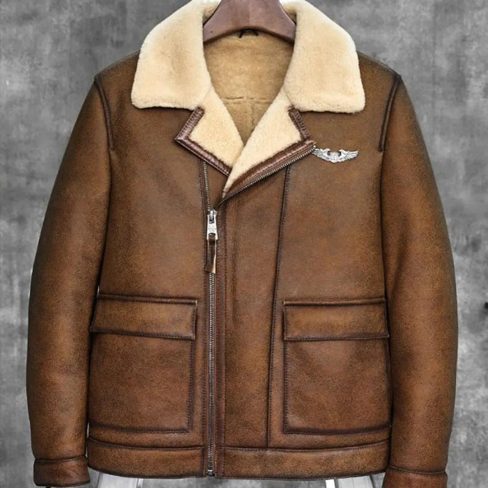 Blouson aviateur en peau de mouton B-6 pour homme - Manteau en fourrure d'aviateur