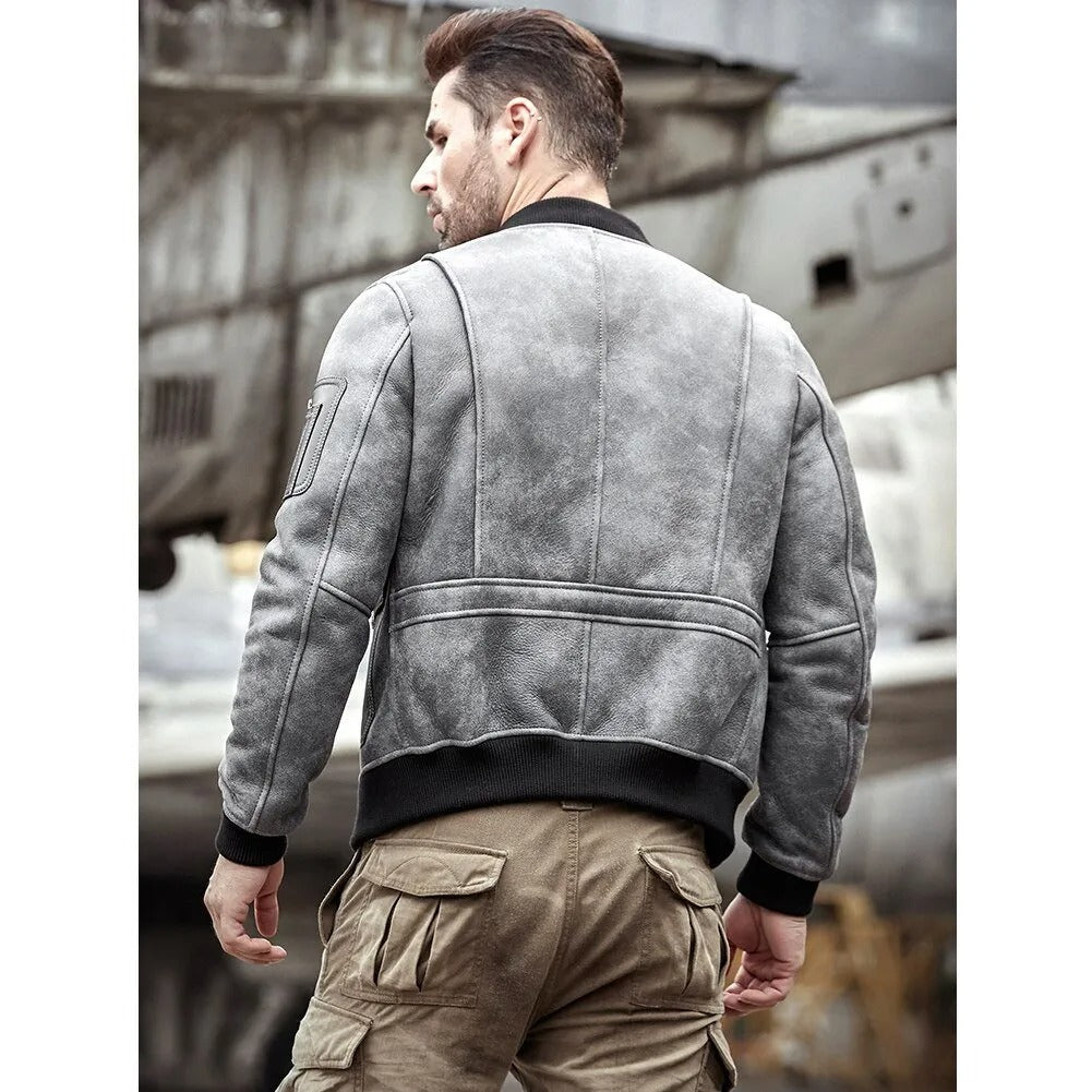 Veste de moto en peau de mouton pour homme - A2 Airforce Flight Style