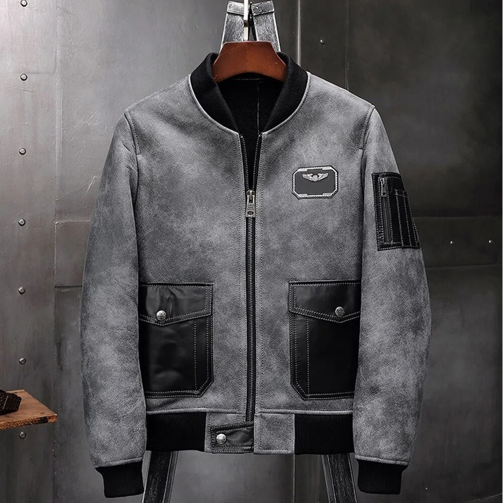 Veste de moto en peau de mouton pour homme - A2 Airforce Flight Style