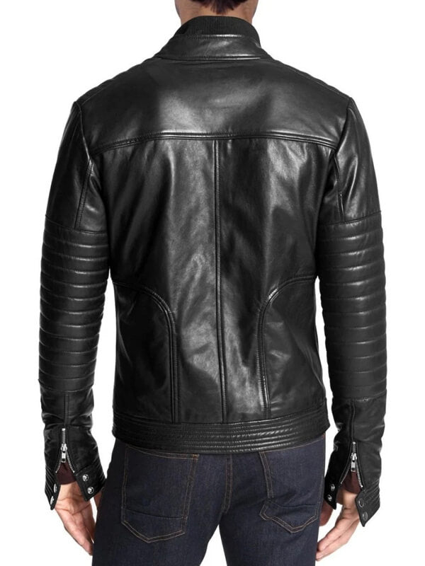 Veste de moto en cuir noir coupe slim pour homme