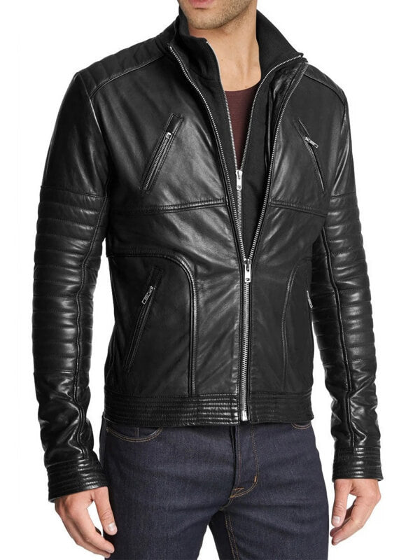 Veste de moto en cuir noir coupe slim pour homme