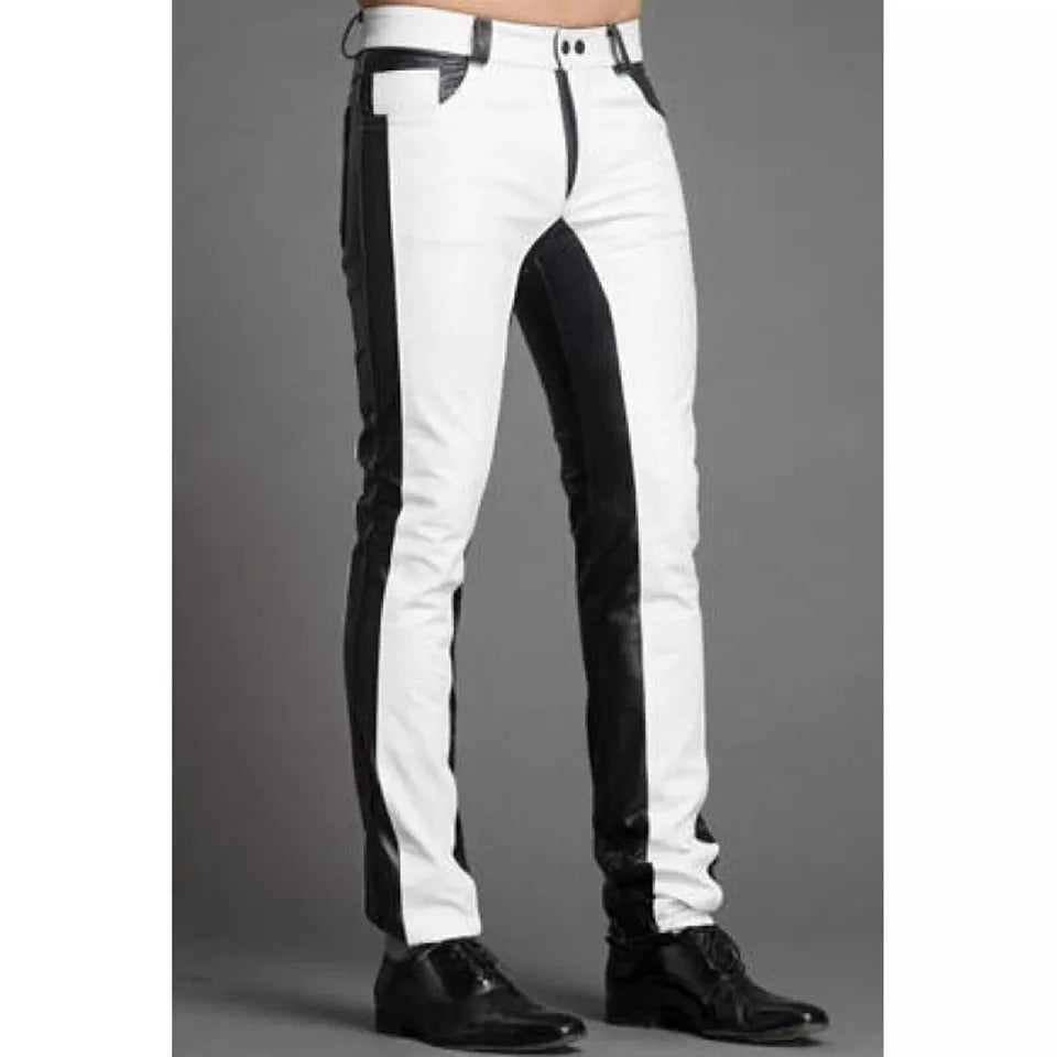 Men's Slim Fit Genuine Leather Biker Pants