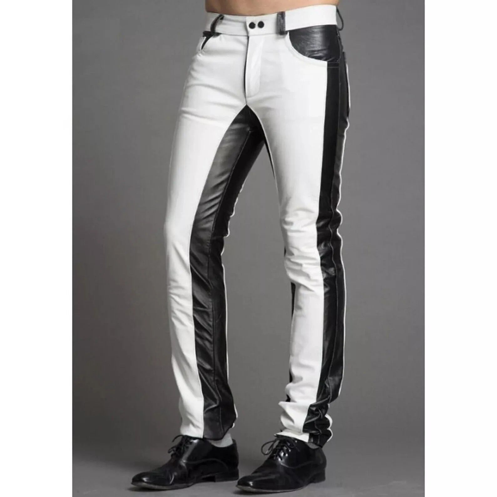 Men's Slim Fit Genuine Leather Biker Pants