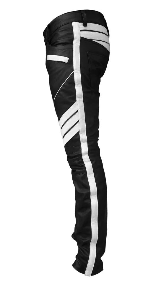 Men's Slim Fit Lambskin Leather Biker Pants