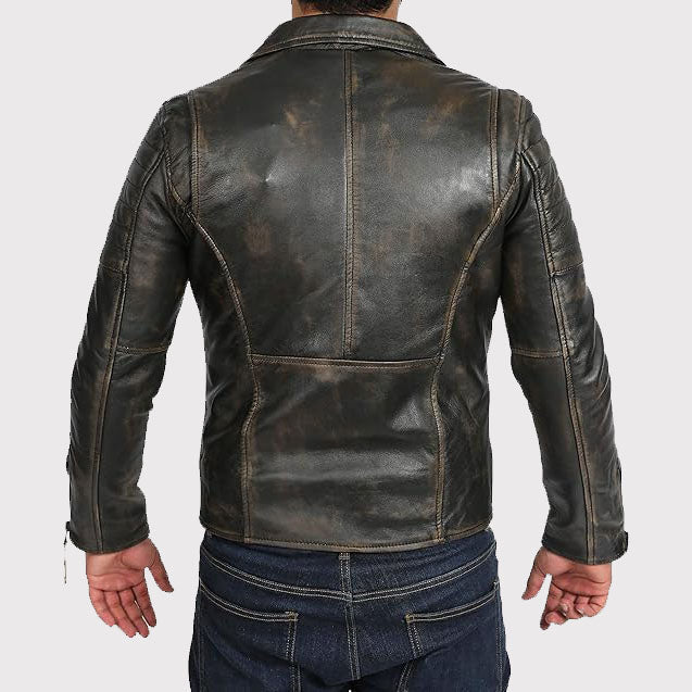 Men's Slim Fit Vintage Black Leather Biker Jacket