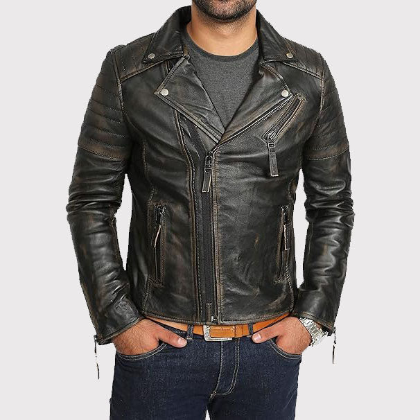 Men's Slim Fit Vintage Black Leather Biker Jacket