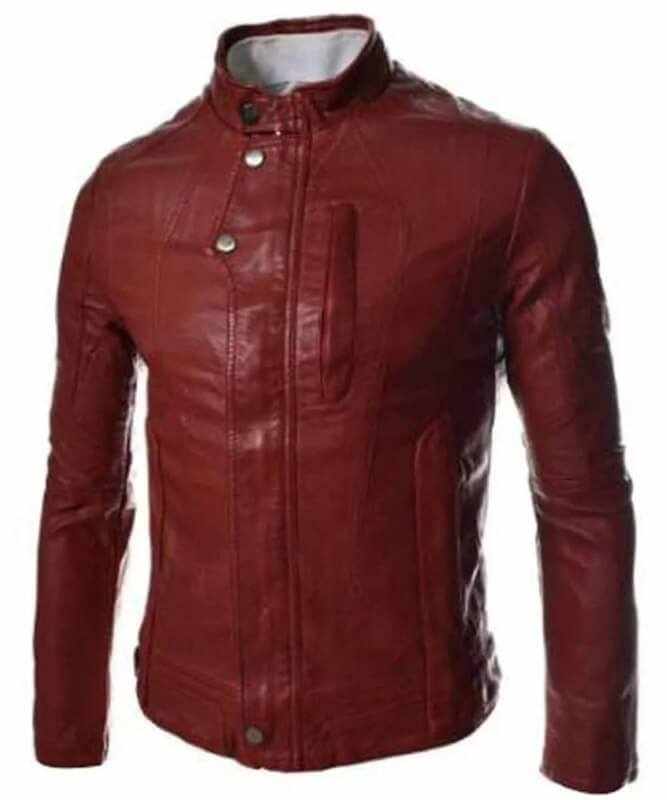 Veste en similicuir rouge décontractée à col boutonné et coupe slim pour homme