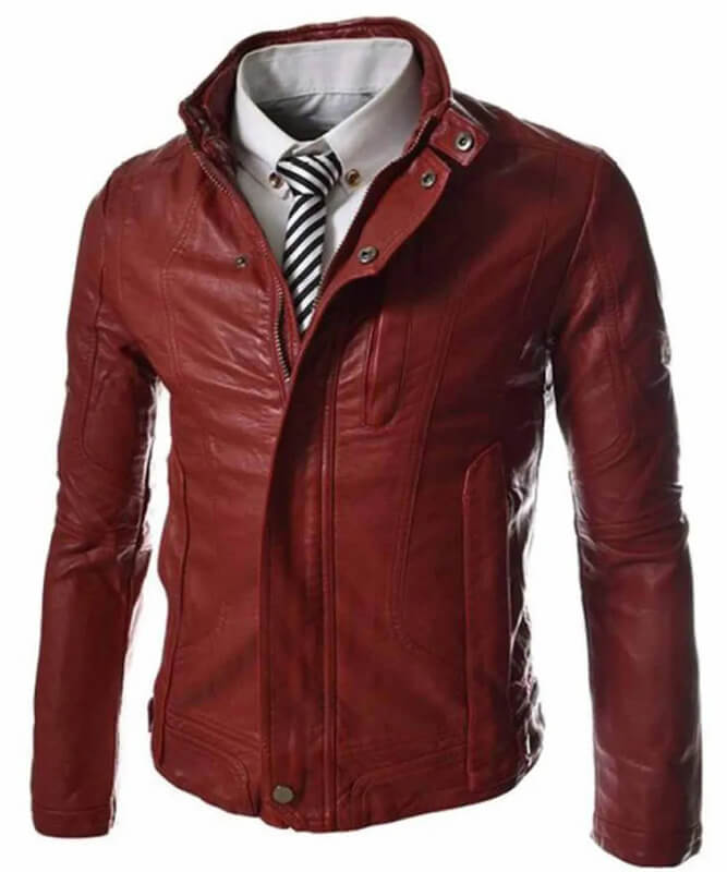 Veste en similicuir rouge décontractée à col boutonné et coupe slim pour homme