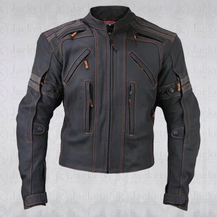 Veste blindée en cuir noir mat pour moto « Street » pour homme