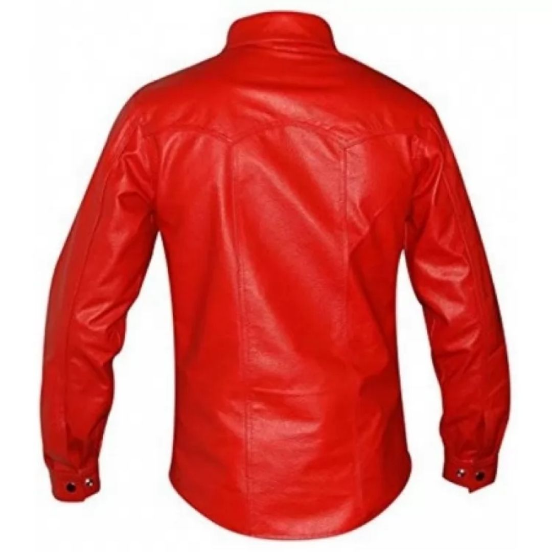 Chemise en cuir véritable de mouton rouge pour homme au look saisissant