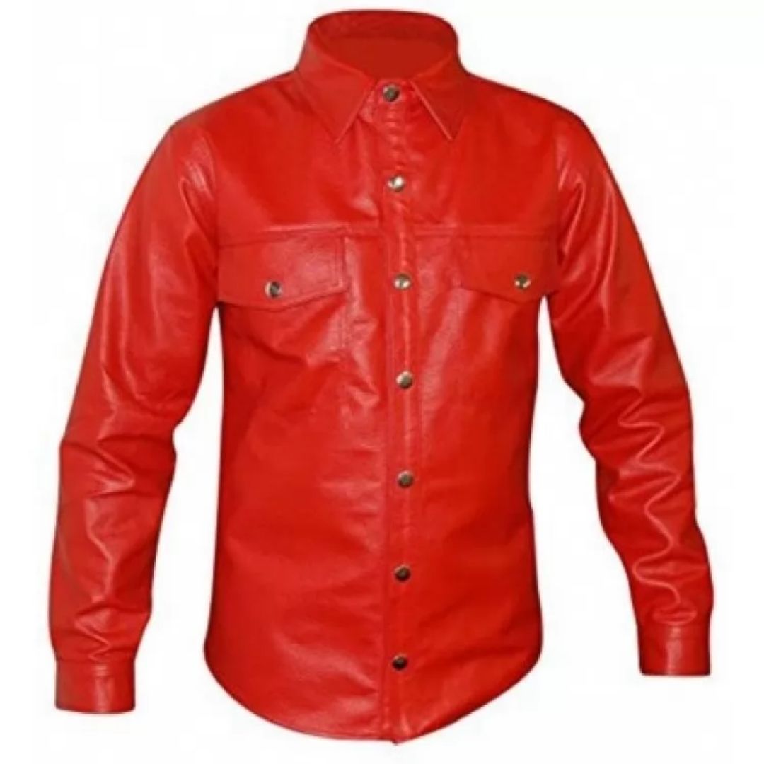 Chemise en cuir véritable de mouton rouge pour homme au look saisissant