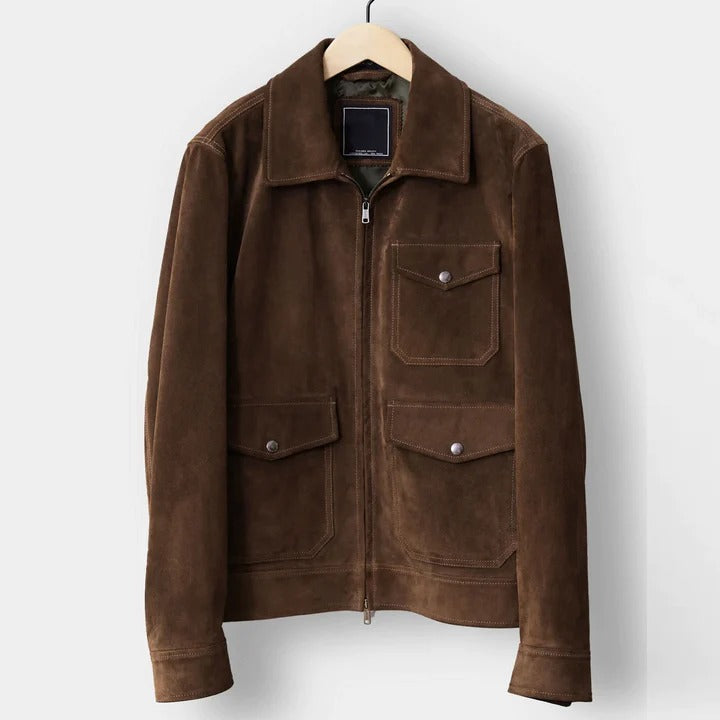 Blouson aviateur en cuir suédé marron clair pour homme