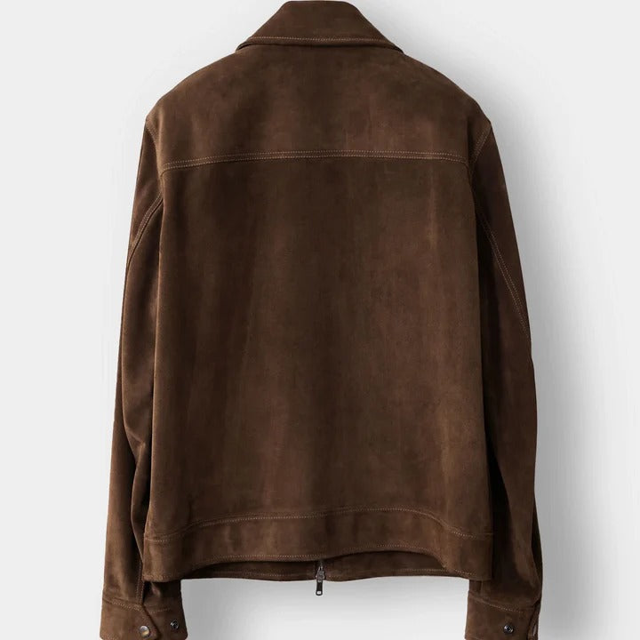 Blouson aviateur en cuir suédé marron clair pour homme