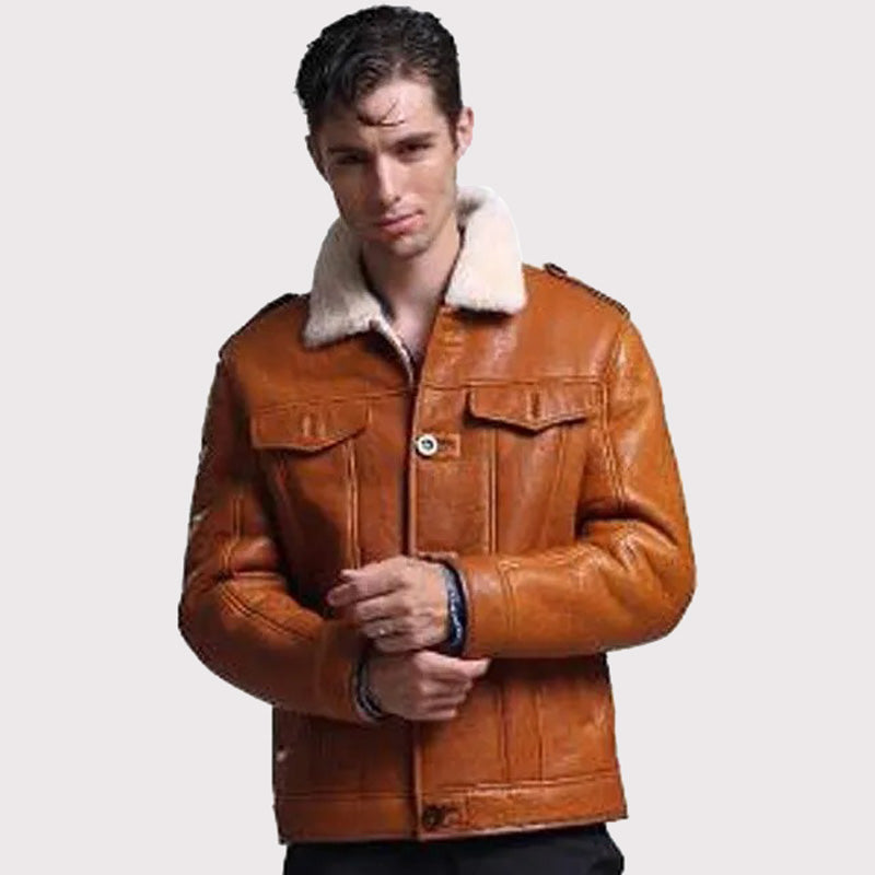 Manteau pilote en peau de mouton retournée beige pour homme