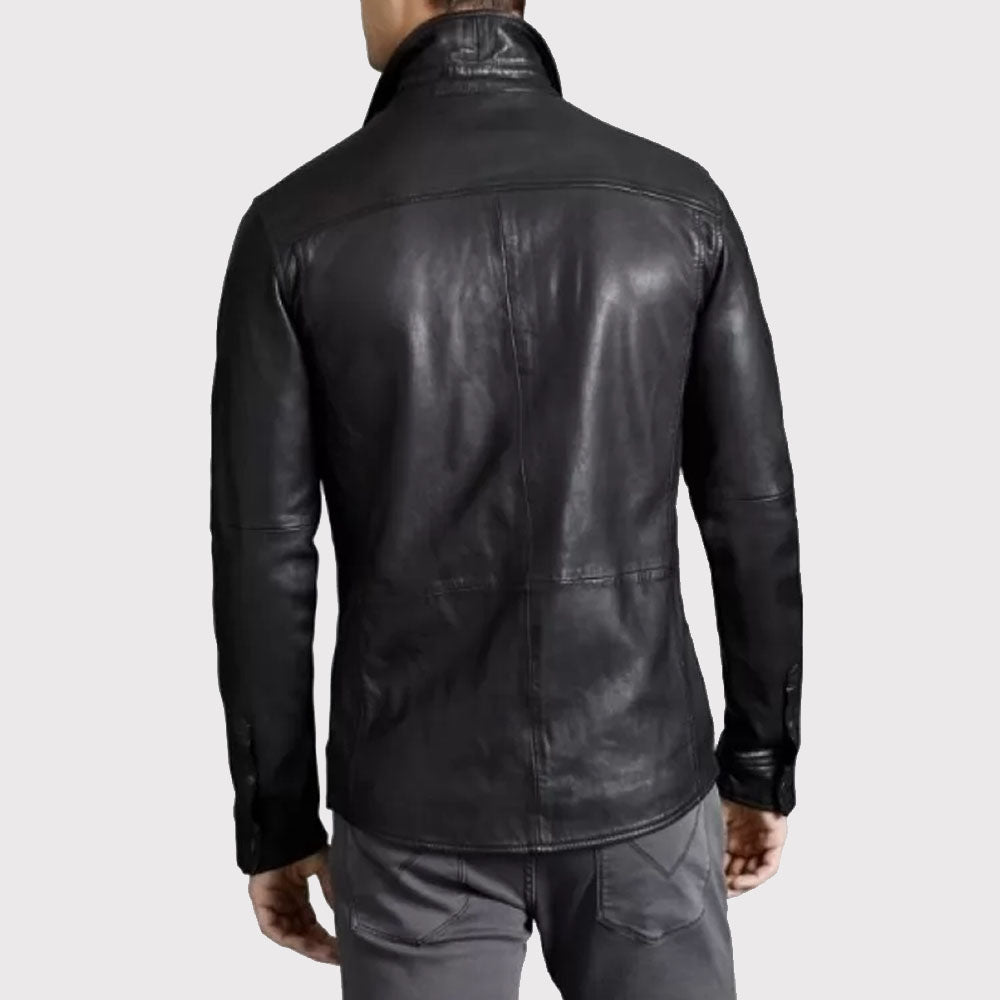 Chemise tendance en cuir noir véritable peau de mouton pour homme