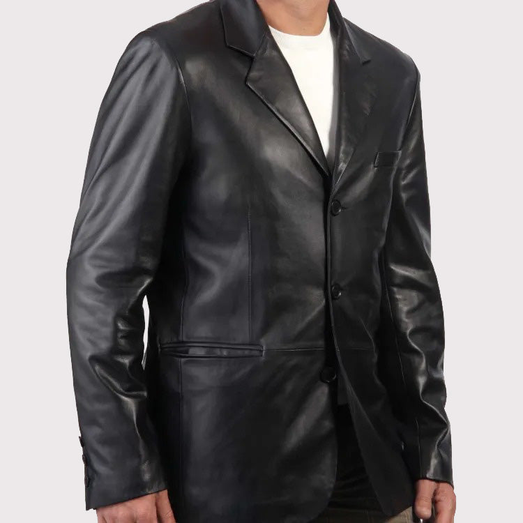 Blazer en cuir noir tendance pour homme