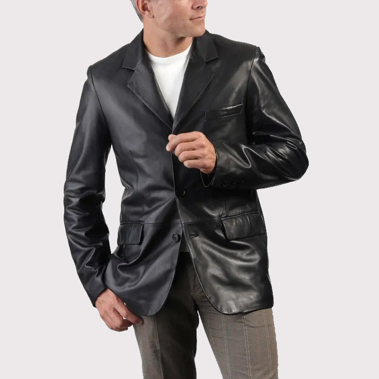 Blazer en cuir noir tendance pour homme