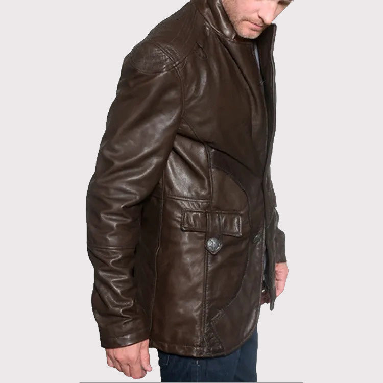 Vintage Brown Designer Leather Blazer for Men