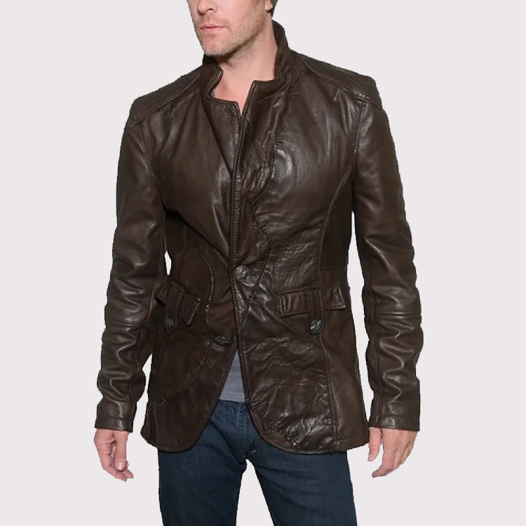 Vintage Brown Designer Leather Blazer for Men