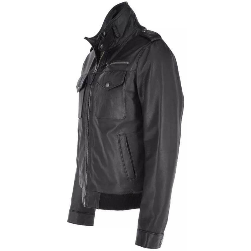 Men's Vintage Distressed Black Leather Cafe Racer Biker Jacket