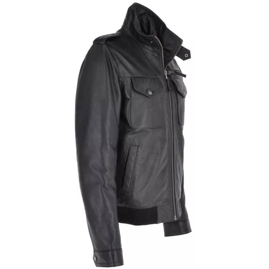 Men's Vintage Distressed Black Leather Cafe Racer Biker Jacket