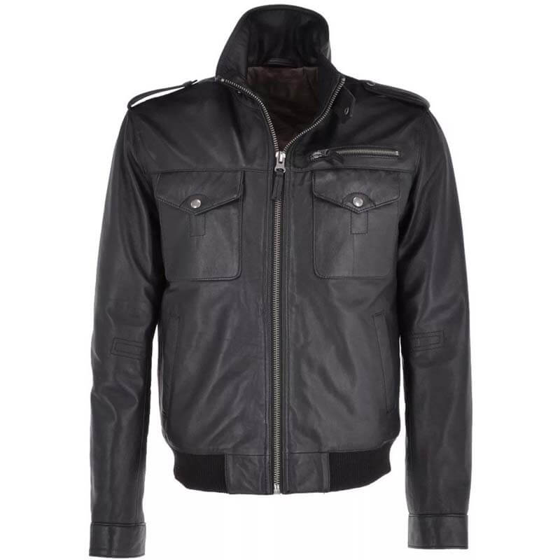 Men's Vintage Distressed Black Leather Cafe Racer Biker Jacket