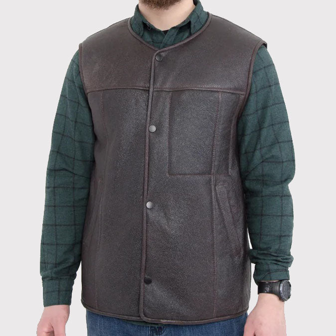 Gilet en peau de mouton western pour homme avec poche avant zippée secrète