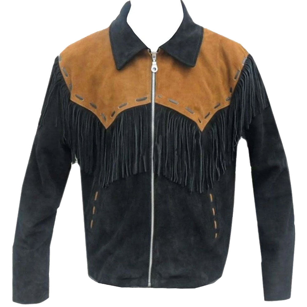 Veste en cuir suédé style cowboy western pour homme