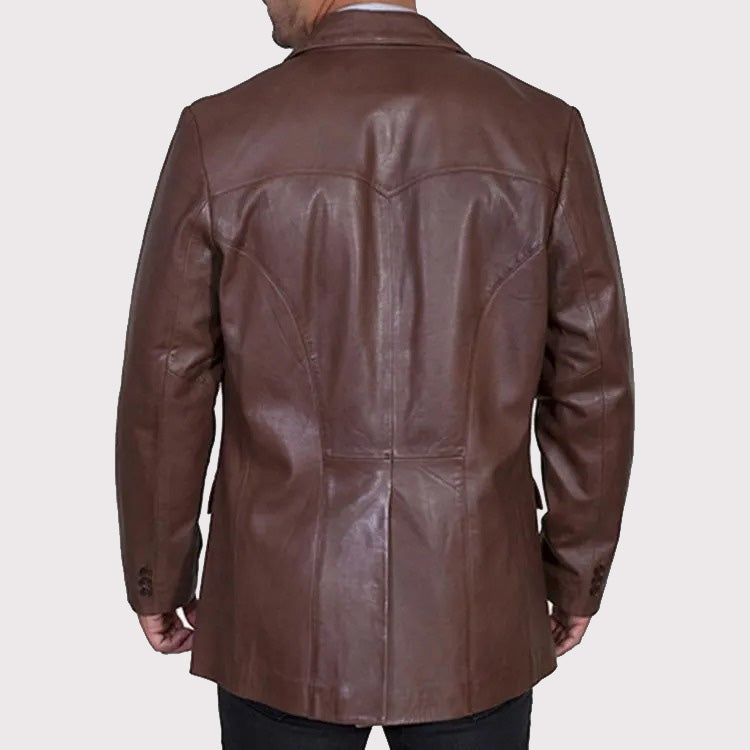 Blazer de sport en cuir marron foncé de style western pour homme