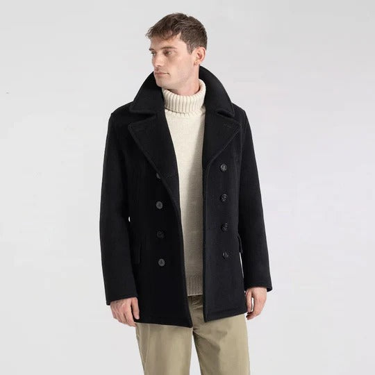 Manteau en laine noir et bleu marine pour homme